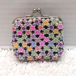 Beaded Purse Small Coin Flower Multiple Color